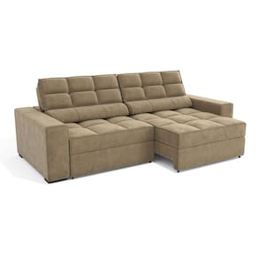 sofá 4 lugares retrátil e reclinável deluxe molas veludo bege 268 cm