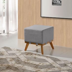 Puff Liso Com Base Madeira D26 Soft Linho Sofatec Prata