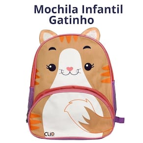 Mochila Infantil Escolar Clio Pet`s com Alça Animais Cachorro Gato Pato Pinguim Tubarão Unicórnio