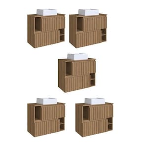 Kit com 5 Gabinetes de Banheiro Suspenso 75cm Luiza com 2 Portas Basculante com Cuba Mel
