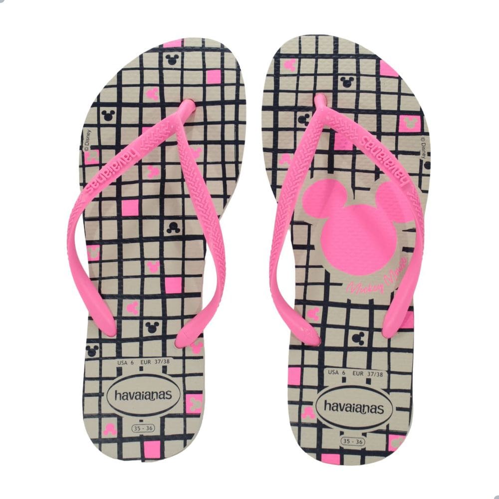 Chinelo Feminino Havaianas Slim Disney-Bege Palha