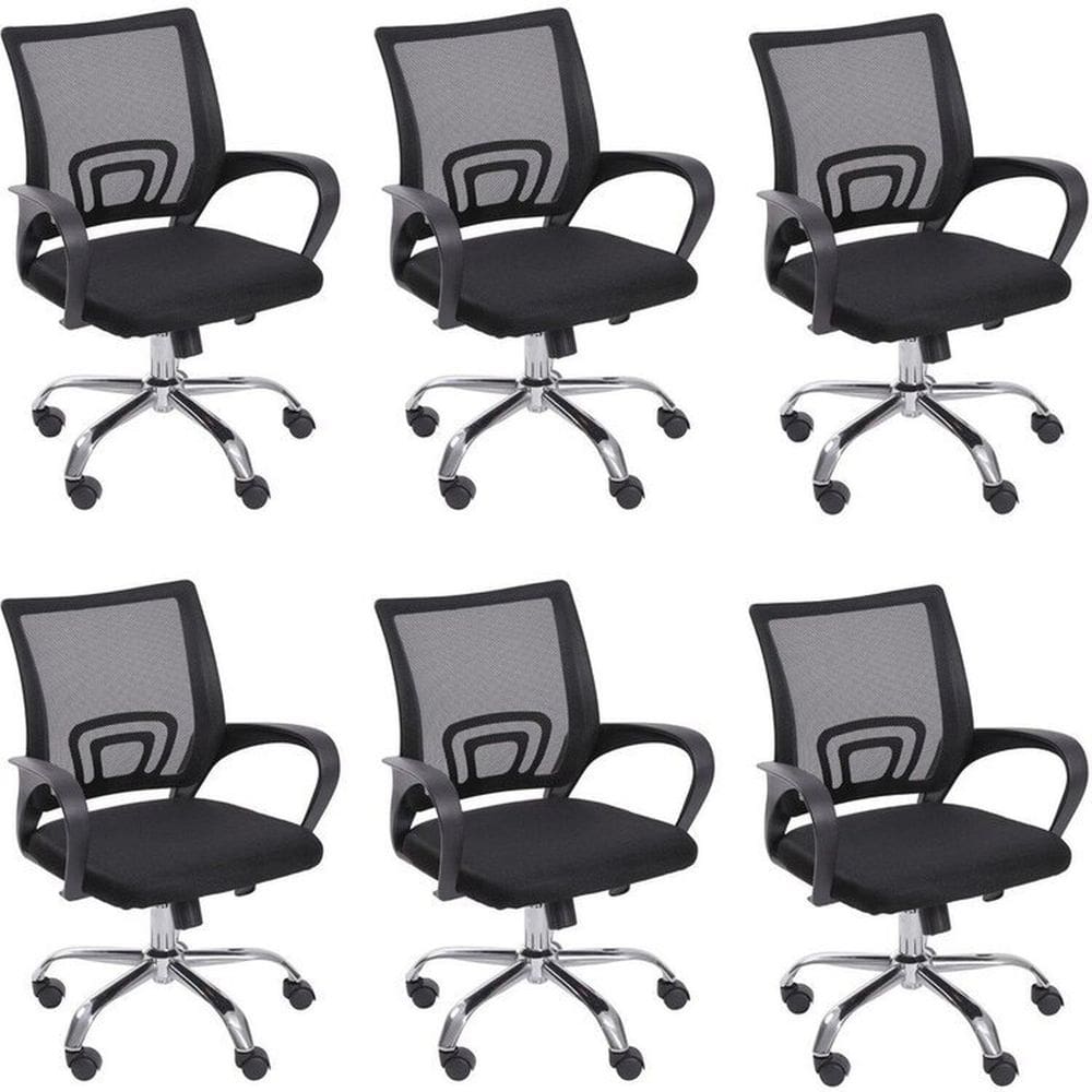 Kit 6 Cadeiras para Escritório Diretor Tela Mesh com Relax Tok 3310 Preto