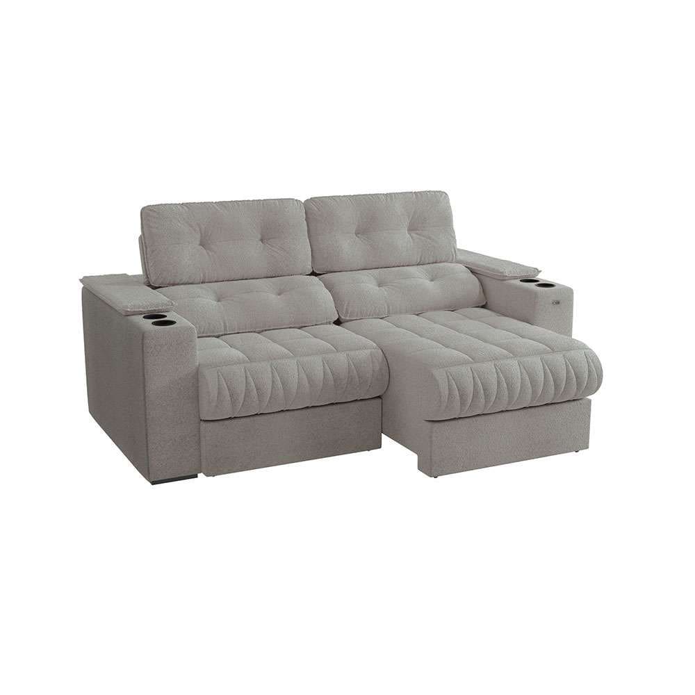 sofá 3 lugares retrátil e reclinável premier molas bouclé cinza 231 cm