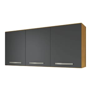 Armário Aéreo Cozinha 120cm 3 Portas Com Divisória Home - Freijó Grafite