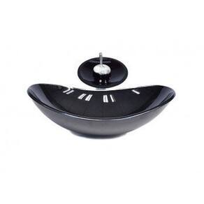 Cuba de Vidro Oval Chanfrada 46cm com Válvula Clicke Torneira Metal Grafite