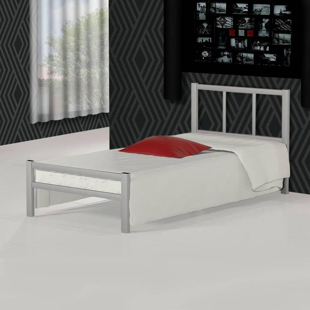 Cama de ferro tubular solteiro resistente com colchão 88 cm