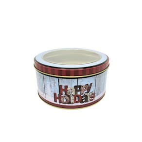 Lata Metal Redonda Natal Happy Holidays Papai Noel Com Visor 800ml - Art Christmas