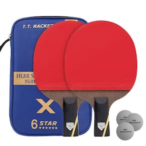 Kit deTênis de Mesa Huieson Carbon 2 Raquetes Short 6 Star + bolsa e 3 bolas Gold Sports 3 Star
