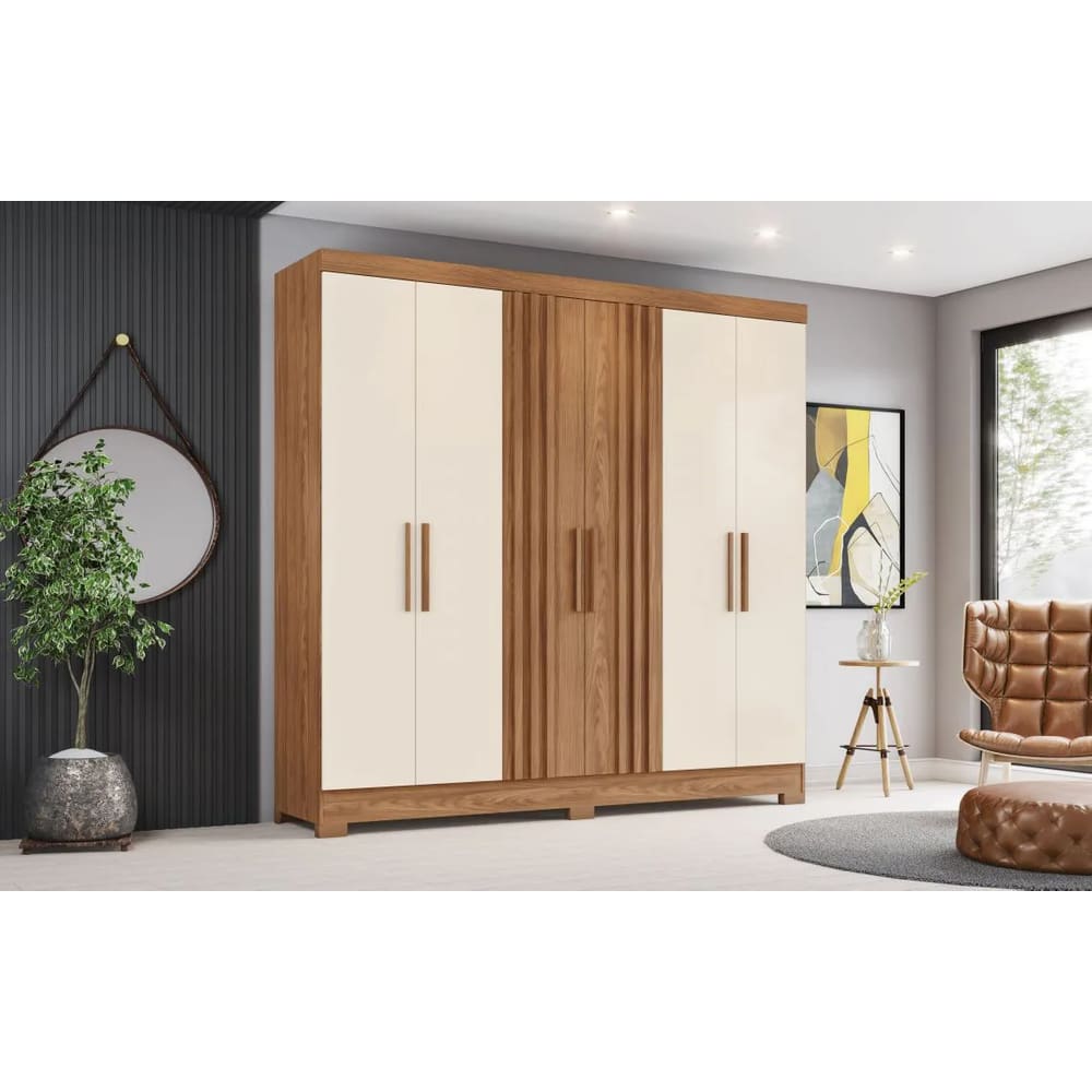 Roupeiro 06 Portas Nature/Off White B367-127 | Casas Bahia