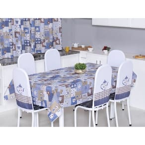 Kit 4 Capas Encosto de Cadeira de Aço Tubular Cozinha Malha Gel Estampa Divertida Bule Azul