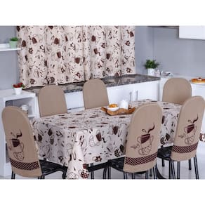 Kit 4 Capas Encosto de Cadeira de Aço Tubular Cozinha Malha Gel Estampa Divertida Café Bege e Marrom