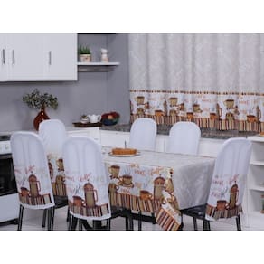 Kit 4 Capas Encosto de Cadeira de Aço Tubular Cozinha Malha Gel Estampa Divertida Cappuccino Bege