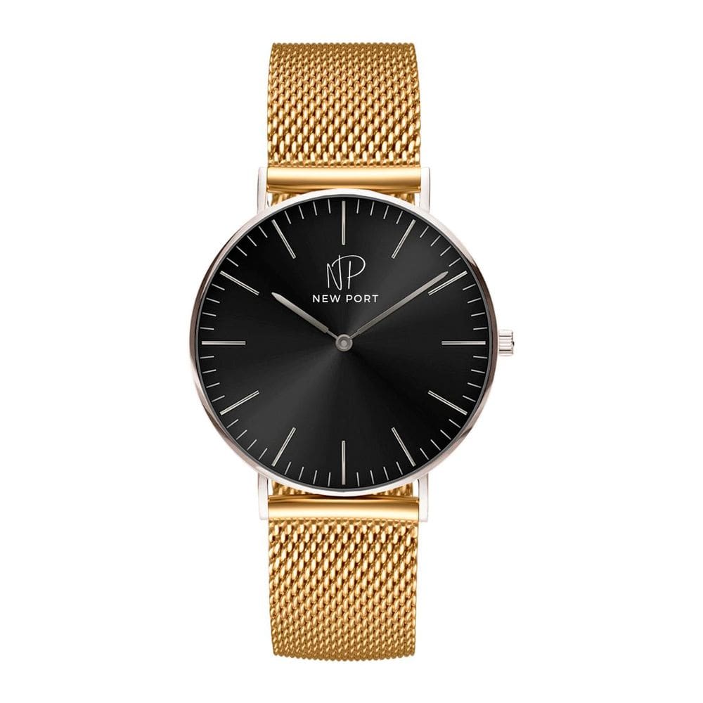 Relógio Masculino Aço Analógico Elegante Dourado New Port