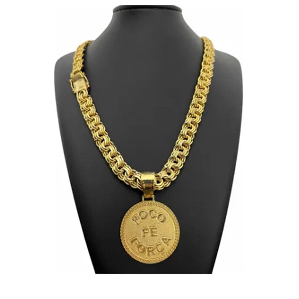 Corrente Banhado Ouro 12mm c/ pingente Cordaum a oro