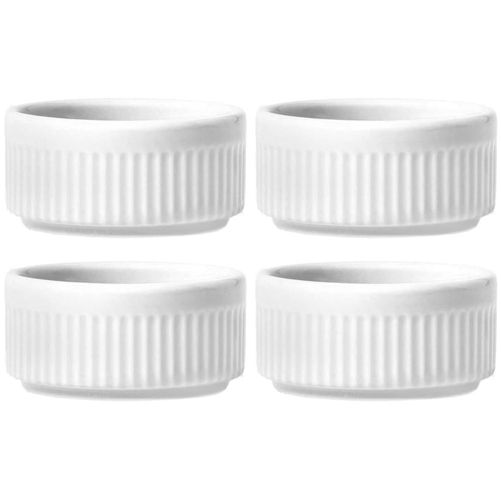 Jogo 4 Ramekins Tigelas Porcelana 130ml Canelado Germer Branco Suflês Molhos