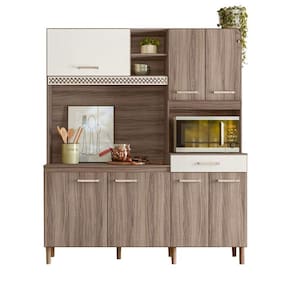 Cozinha Compacta Yara 7 Portas 1 Gaveta - Carvalho Nature/Off Whte Cristal