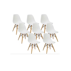 Kit 8 Cadeiras Charles Eames Eiffel Branca Base Madeira Sala Cozinha Jantar