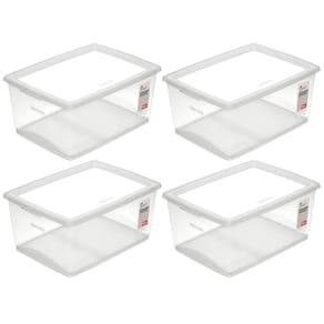 Kit 4 Caixas Organizadoras com Tampa Click 30L Empilháveis de Plástico Multiuso Ordene