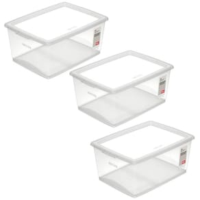 3 Caixas Plásticas Cesto Organizador com Tampa 30L Brinquedos Closet Incolor