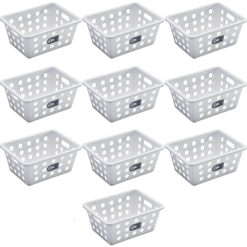Kit 10 Cestos para Batata Frita Pão de Queijo Pastéis Porções Branco com Alças 18x14cm