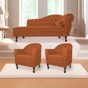 Kit Diva Recamier Diana 140Cm Lado Esquerdo E 02 Poltronas Julia Suede - Doce Sonho Móveis Terracota