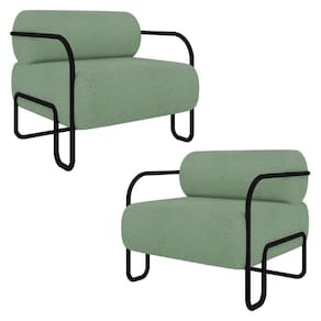 Poltrona Decorativa Para Sala Industrial Kit 2 Kira K04 Bouclê Oliva Mpozenato