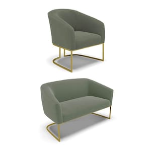 Sofá Namoradeira e Poltrona Industrial Dourado Stella Bouclê Menta D03 - D`Rossi