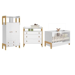 Quarto de Bebê Completo Berço Cômoda e Guarda Roupa Fantasia Branco Qmovi