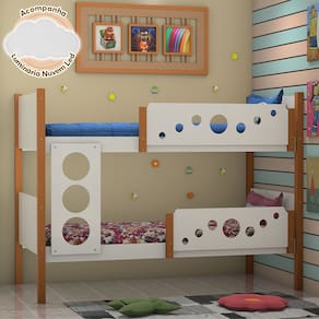 Beliche Infantil Solteiro Star Branco Com Castanho Claro Divaloto Móveis Acompanha Luminária Nuvem