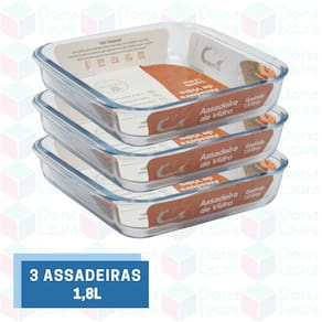 3 Travessa Refratária 1,8L Quadrada Doces Assados Forno Pudim Mousse