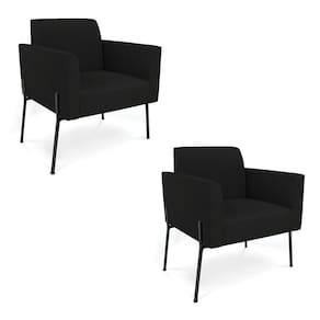 Poltrona Pé De Ferro Preto Kit 2 Decorativa Marisa Linho Preto D03 - D`rossi