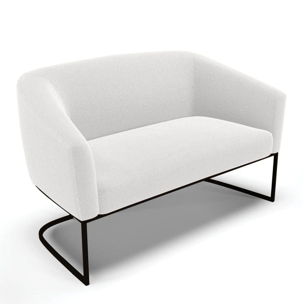 Sofá Namoradeira 2 Lugares Base Industrial Preto Stella Bouclê D03 - D`rossi Cor Off White