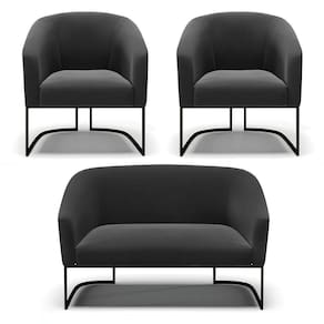 Sofá Namoradeira E 2 Poltronas Base Industrial Preto Stella Suede D03 - D`rossi Cor Preto