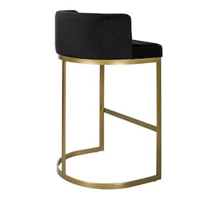 Banqueta Alta Estofada Estrutura Aço Carbono Belly Ii Base Dourada 75cm Suede Preto