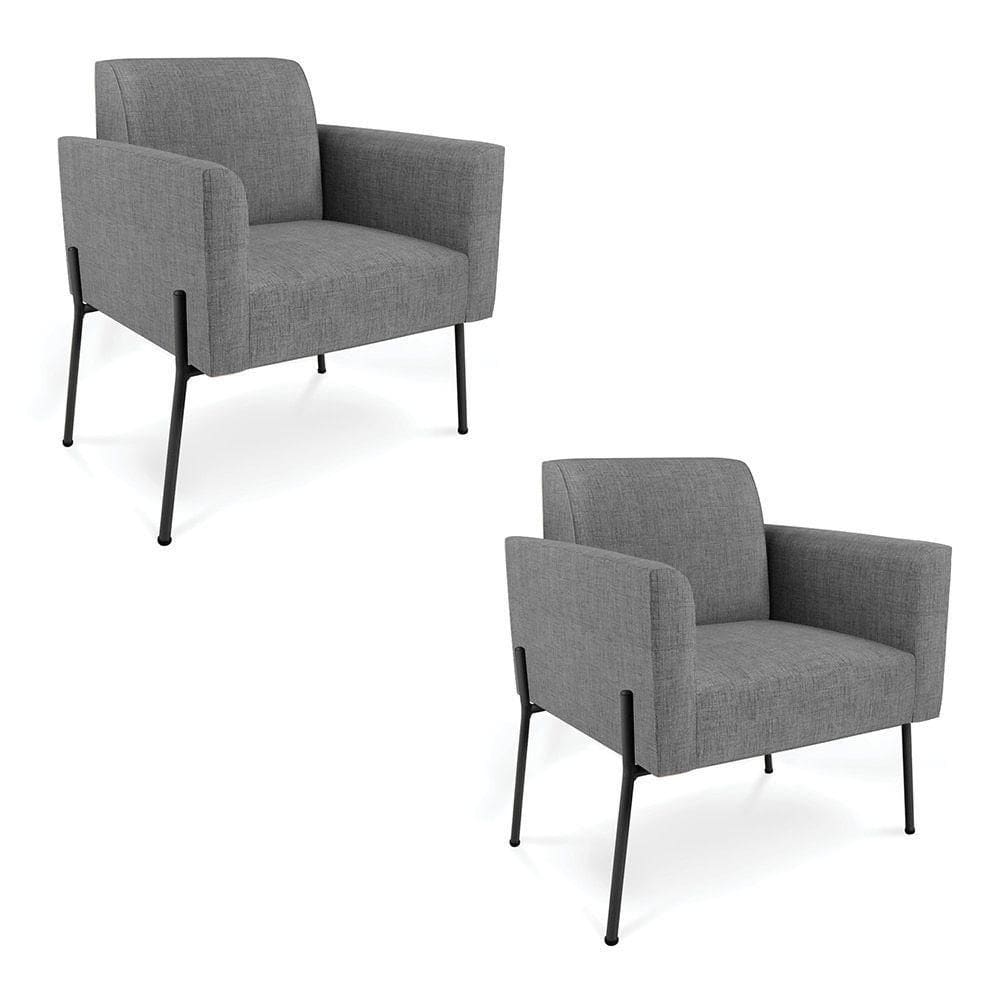 Poltrona Pé De Ferro Preto Kit 2 Decorativa Marisa Linho D03 - D`rossi Cor Grafite