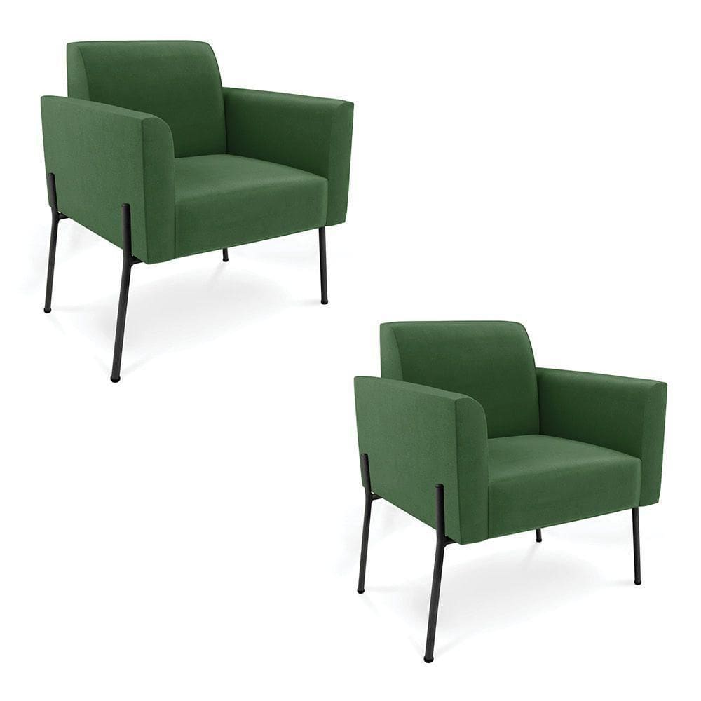 Poltrona Pé De Ferro Preto Para Sala Kit 2 Marisa Suede D03 - D`rossi Cor Verde