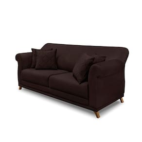 Sofá 3 Lugares Pé De Madeira Julieta 220 Cm Suede Café S04 - D`rossi