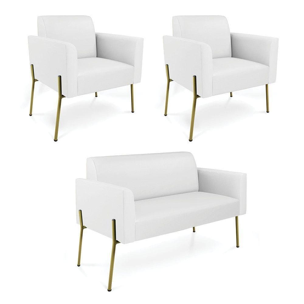 Sofá Namoradeira E 2 Poltronas Pé De Ferro Dourado Marisa Corino D03 Branco