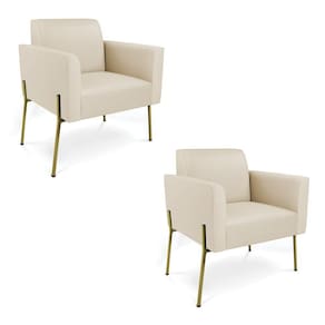 Poltrona Pé De Ferro Dourado Kit 2 Para Sala Marisa Corino Bege D03