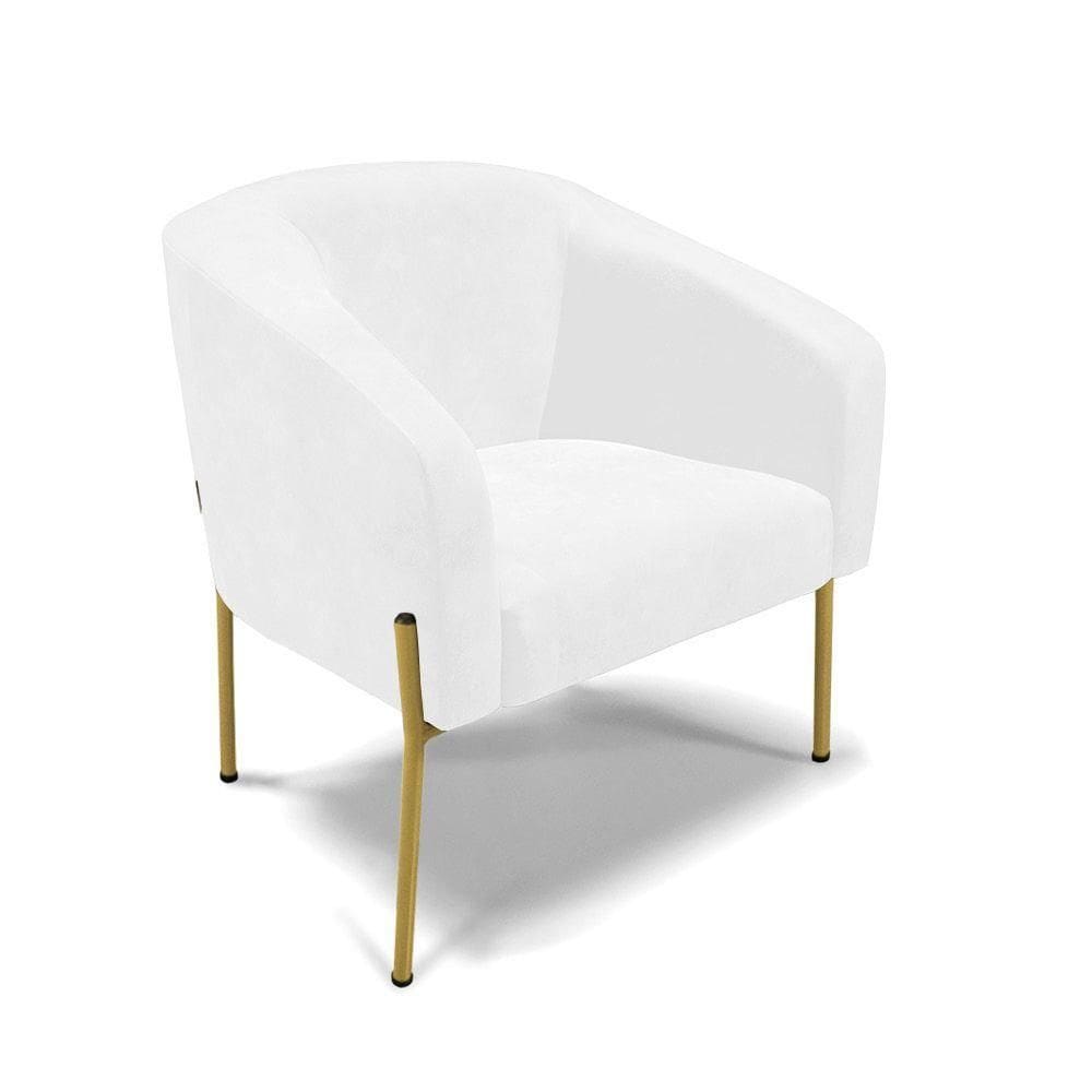 Poltrona Pé De Ferro Dourado Sala De Estar Stella Corano Branco D03 - D`rossi