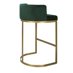 Banqueta Alta Estofada Estrutura Aço Carbono Belly Ii Base Dourada 75cm Suede Verde