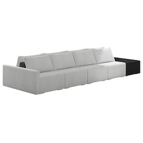 Sofá Ilha Modular Living Com Puff 392cm Georgia K04 Bouclê Cinza/preto - Mpozenato