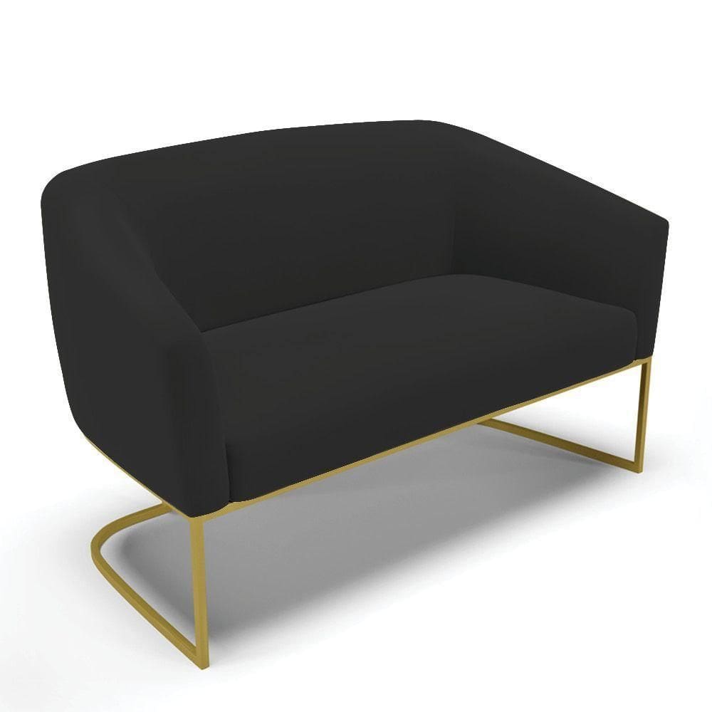 Sofá Namoradeira 2 Lugares Base Industrial Dourado Stella Veludo D03 - D`rossi Cor Preto