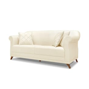 Sofá 2 Lugares Pé De Madeira Julieta 180 Cm Linho S04 - D`rossi Cor Perola
