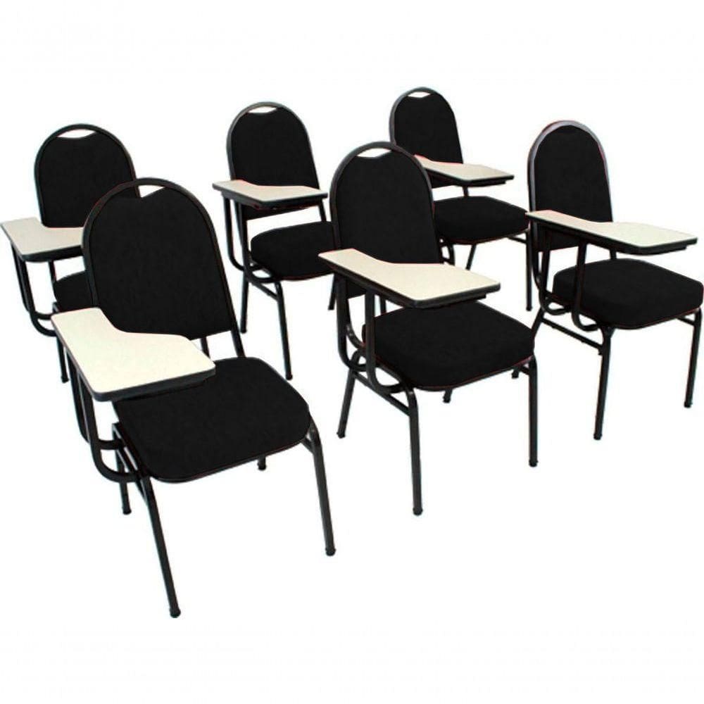 Kit Com 6 Cadeiras Para Auditórios Linha Hotel Preto