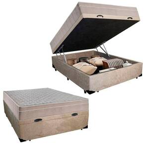 Cama Box Baú Casal Suede + Colchão Sereneprime Molas Ensacadas 138x188x69 Cor:bege