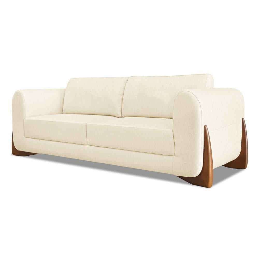 Sofá 3 Lugares Base De Madeira Clarissa 250 Cm Linho S04 - D`rossi Cor Perola