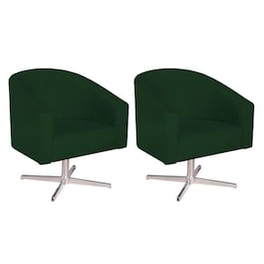 Kit 02 Poltronas Luiza Base Giratória De Metal Suede Verde