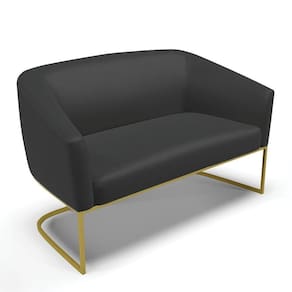 Sofá Namoradeira 2 Lugares Base Industrial Dourado Stella Corino D03 - D`rossi Cor Preto