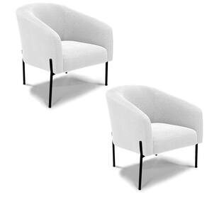 Poltrona Decorativa Pé de Ferro Preto Kit 2 Stella Bouclê Off Wte D03 - D`Rossi
